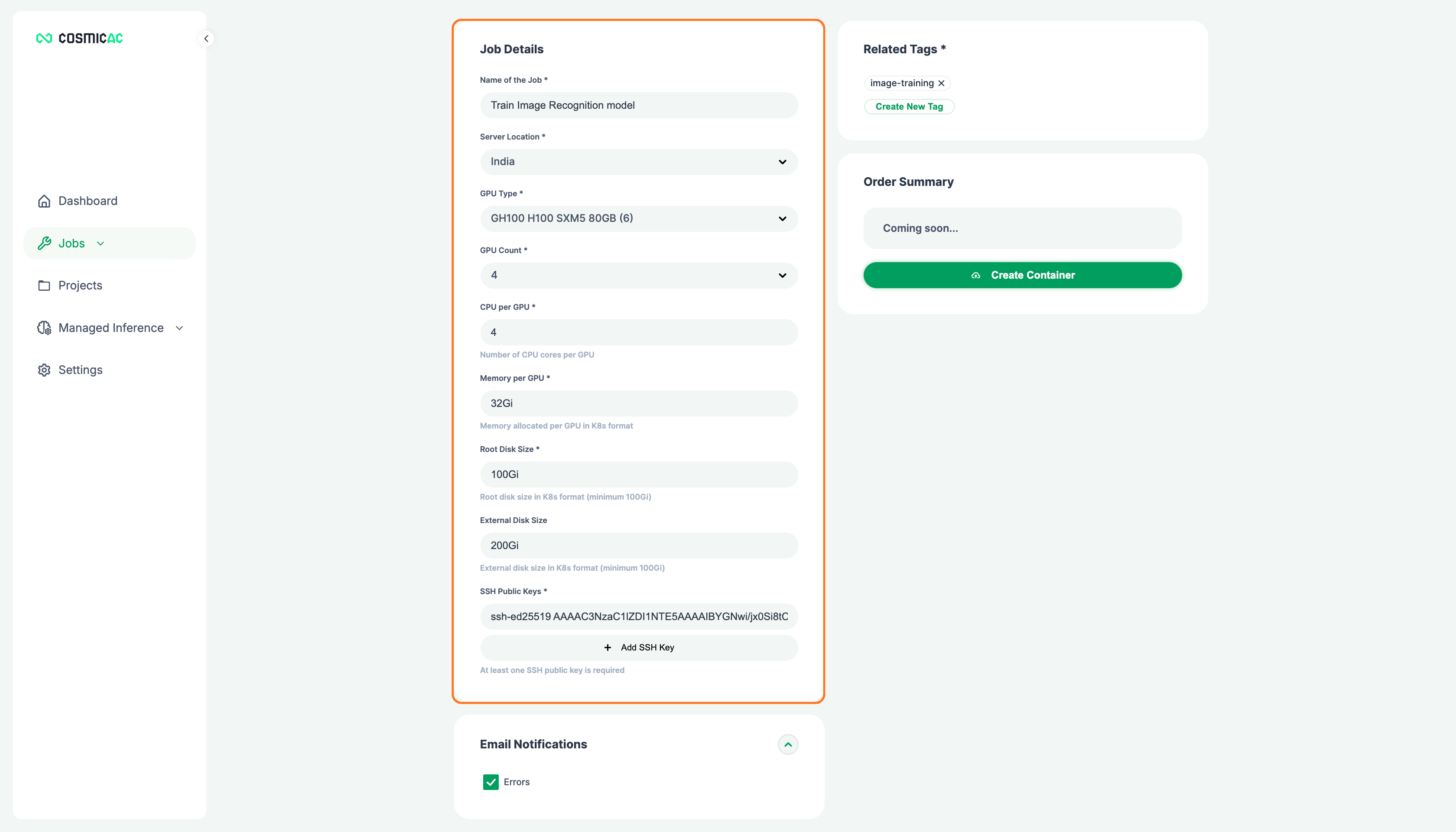 Configure job details
